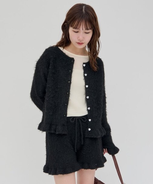 【umm.】ハート釦フリルニットカーデ