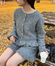 【umm.】ハート釦フリルニットカーデ