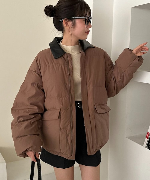 ユニセックス】衿フェイクレザー中綿ブルゾン｜ディスコートの通販