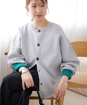 【SS先行予約/ユニセックス】スウェットライク配色クルーカーディガン