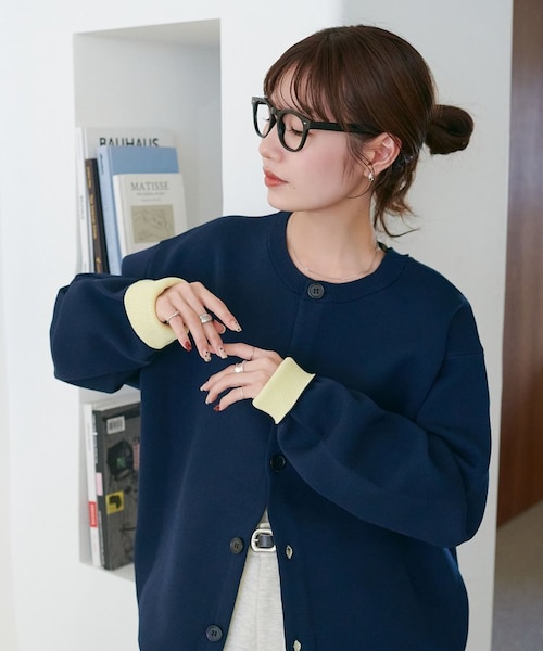 SS先行予約/ユニセックス】スウェットライク配色クルーカーディガン