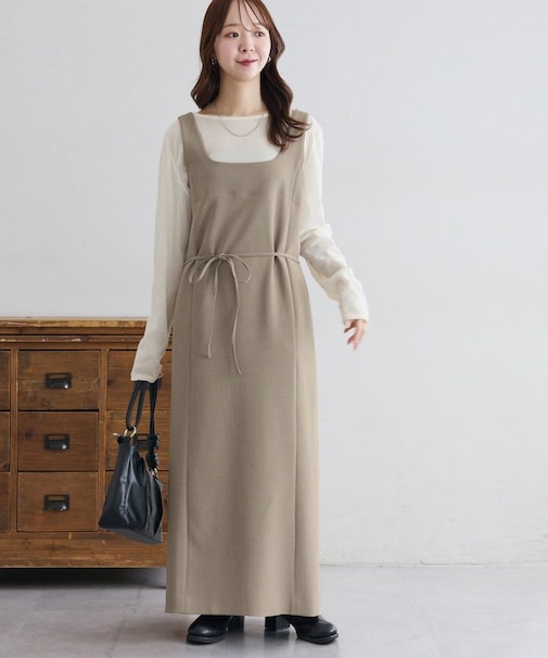 Uネックノースリワンピース