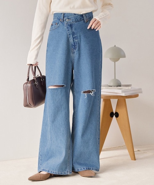 【SS先行予約】ライトデニムクラッシュワイドパンツ