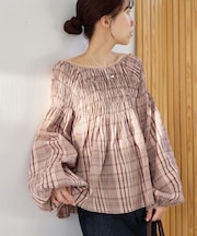 チェックシャーリングブラウス