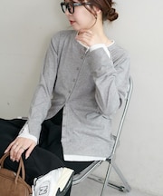 レイヤード多釦プルオーバー