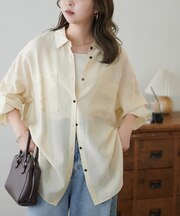 シアー黒釦ビッグシャツ