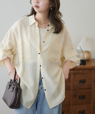 シアー黒釦ビッグシャツ