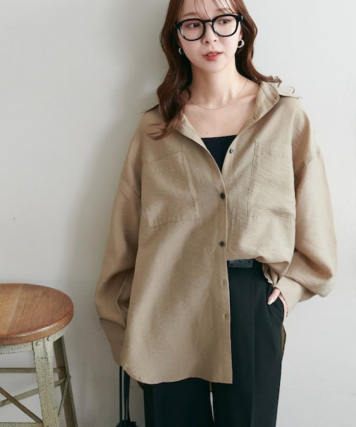 シアー黒釦ビッグシャツ