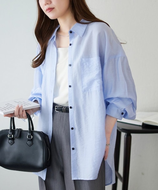 シアー黒釦ビッグシャツ