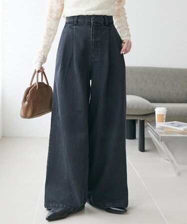 【SS先行予約】ライトデニムタックワイドパンツ