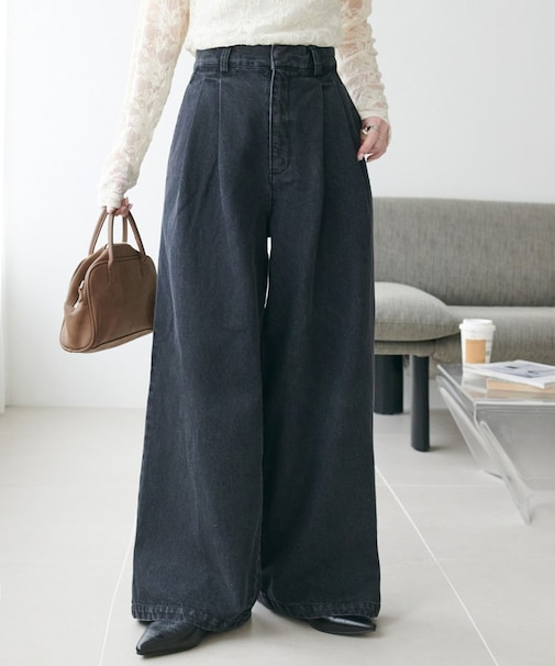 【SS先行予約】ライトデニムタックワイドパンツ