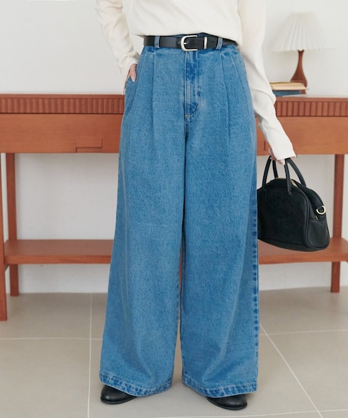 【SS先行予約】ライトデニムタックワイドパンツ