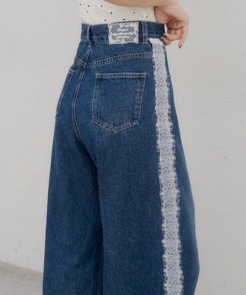 【umm.】サイドレースデニムワイドパンツ《サイズ展開あり》