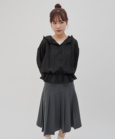【umm.】フード付き裾フリルシャツ