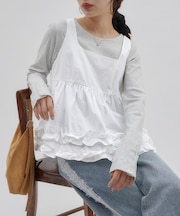 【SS先行予約/umm.】裾フリルノースリブラウス