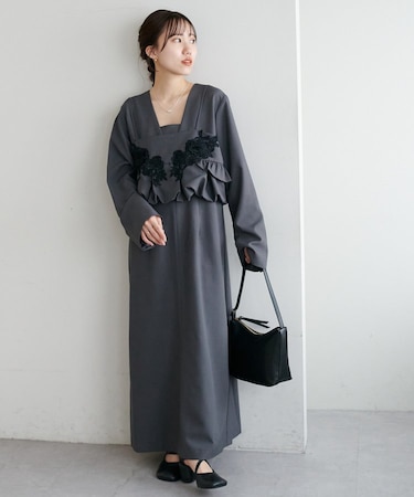 【オケージョン】レース使いビスチェセットワンピース