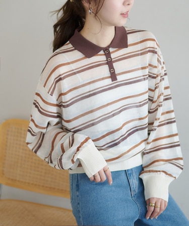 【SS先行予約】シアーボーダー衿付きプルオーバー