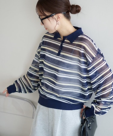 【SS先行予約】シアーボーダー衿付きプルオーバー