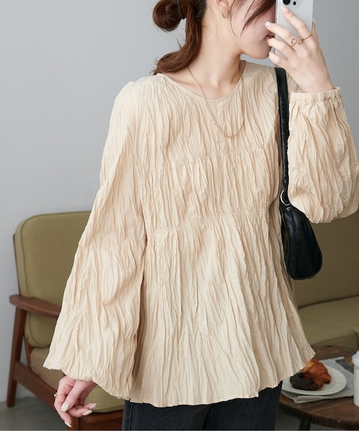 【リバイバル】ワッシャーシャーリングブラウス