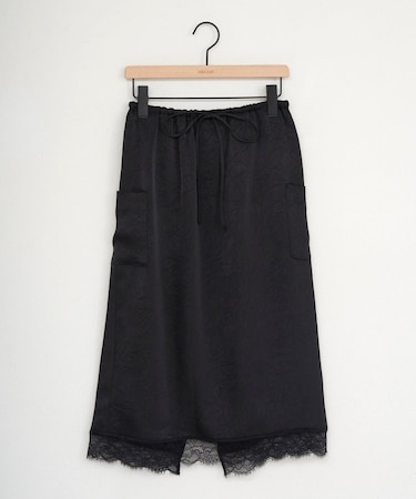 【umm.】ヒゲレースクラッシュサテンミドルスカート