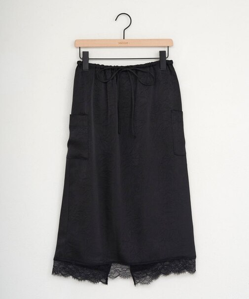 【umm.】ヒゲレースクラッシュサテンミドルスカート