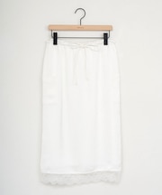 【umm.】ヒゲレースクラッシュサテンミドルスカート