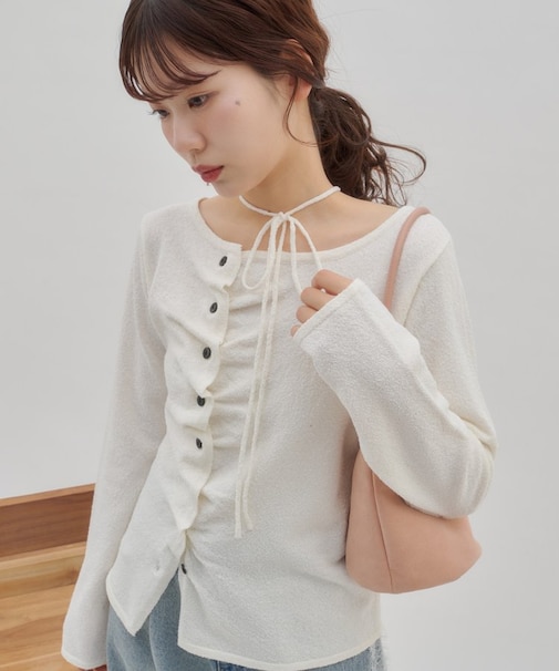 【umm.】チョーカー付きドレープデザインカーデ