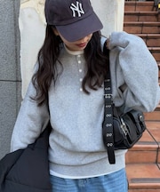 【ユニセックス】スウェットライクヘンリーネックニット