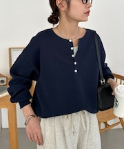 【ユニセックス】スウェットライクヘンリーネックニット