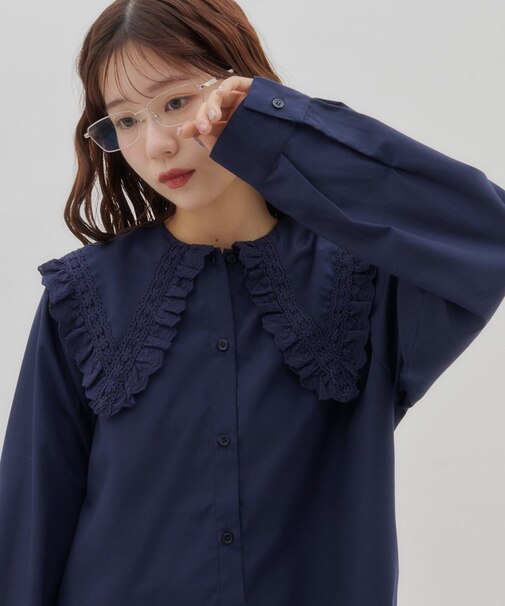 【umm.】ビッグカラーレースシャツ