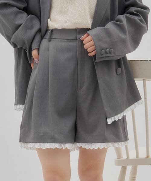 サンフレッチェ広島　支給　ショートパンツ　ポケットジップ付き　グレー✖️パープル umm./セットアップ対応】裾レースショートパンツ｜ディスコートの通販