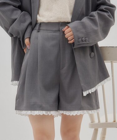 【umm./セットアップ対応】裾レースショートパンツ
