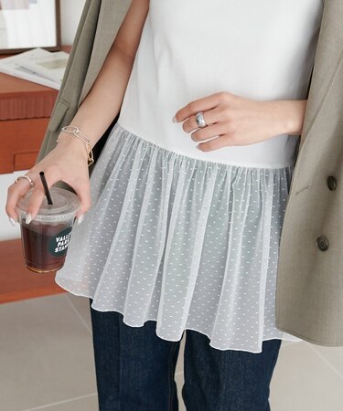 裾レース切替キャミソール