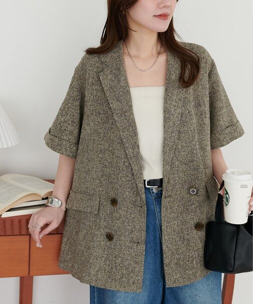 メランジ半袖シャツジャケット