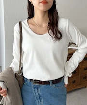 リブUネックロングスリーブ