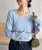 リブUネックロングスリーブ