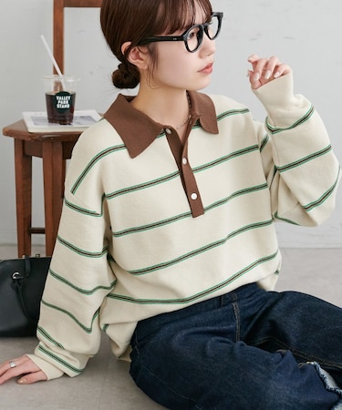 【Enlude】ランダムボーダーニットポロ《ユニセックス》