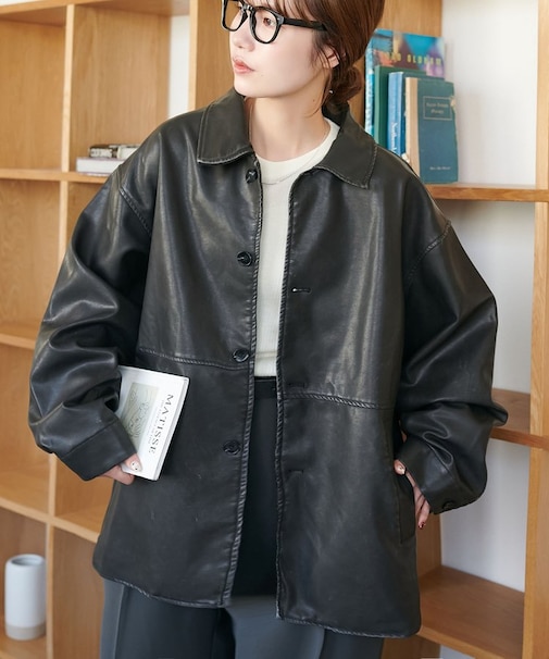 【Enlude】フェイクレザーショートコート《ユニセックス》