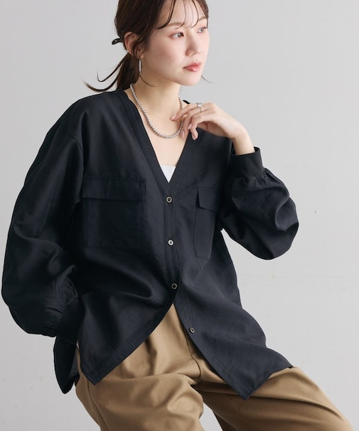 【Noka】袖口リブポケ付ブラウス