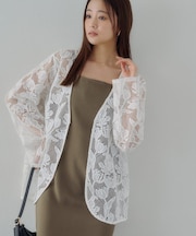 【Noka】コード刺繍レースノーカラーカーデ
