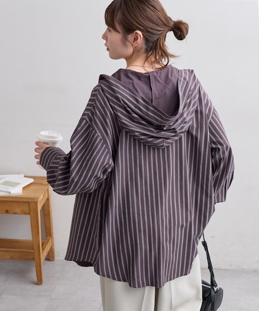 【Enlude】ストライプフードシャツ《ユニセックス》