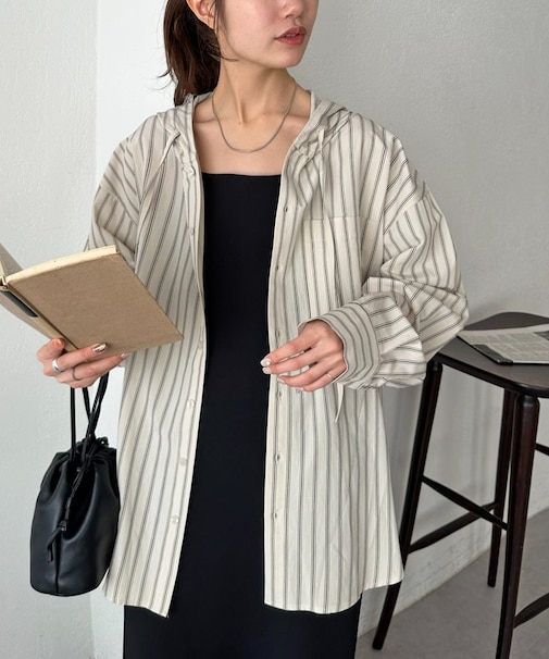 【Enlude】ストライプフードシャツ《ユニセックス》