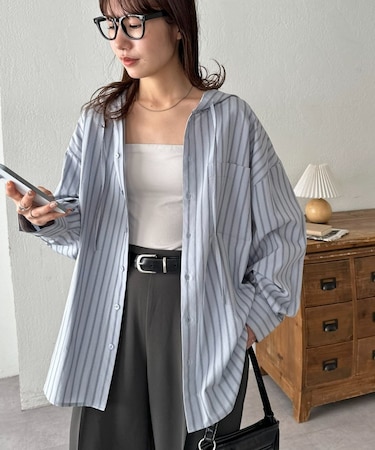 【Enlude】ストライプフードシャツ《ユニセックス》