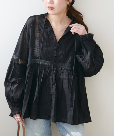 【India】コットンボイルレース使い前開きブラウス