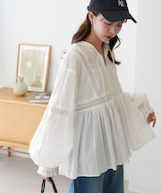 【India】コットンボイルレース使い前開きブラウス