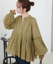 【India】コットンボイルレース使い前開きブラウス
