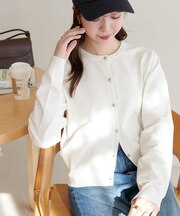 UVサラモチメタル釦クルーカーディガン