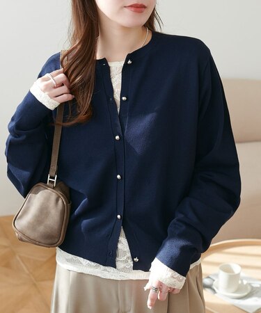 UVサラモチメタル釦クルーカーディガン