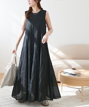 【India】コットンボイルティアードノースリワンピース