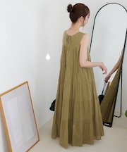 【India】コットンボイルティアードノースリワンピース